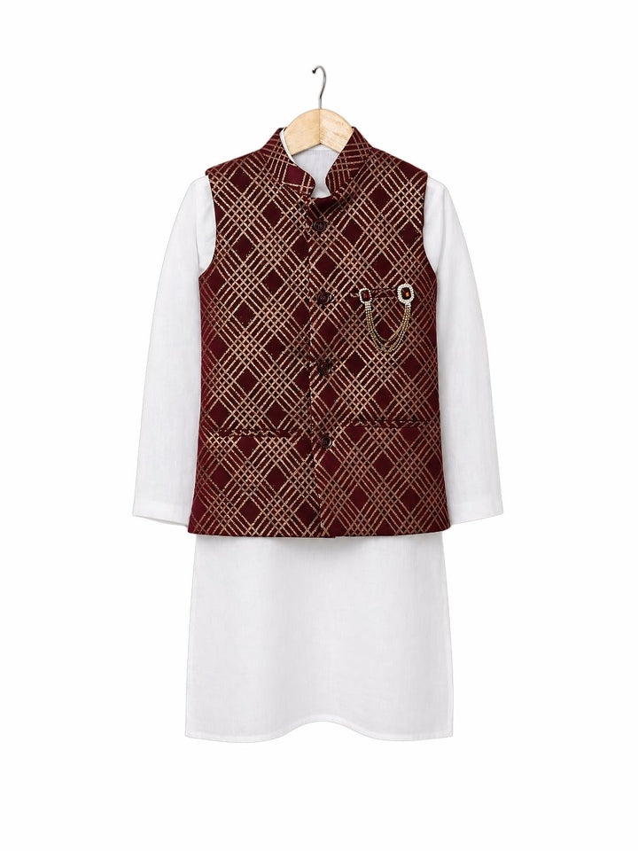 White cotton kurta pajama with Jawahar jacket