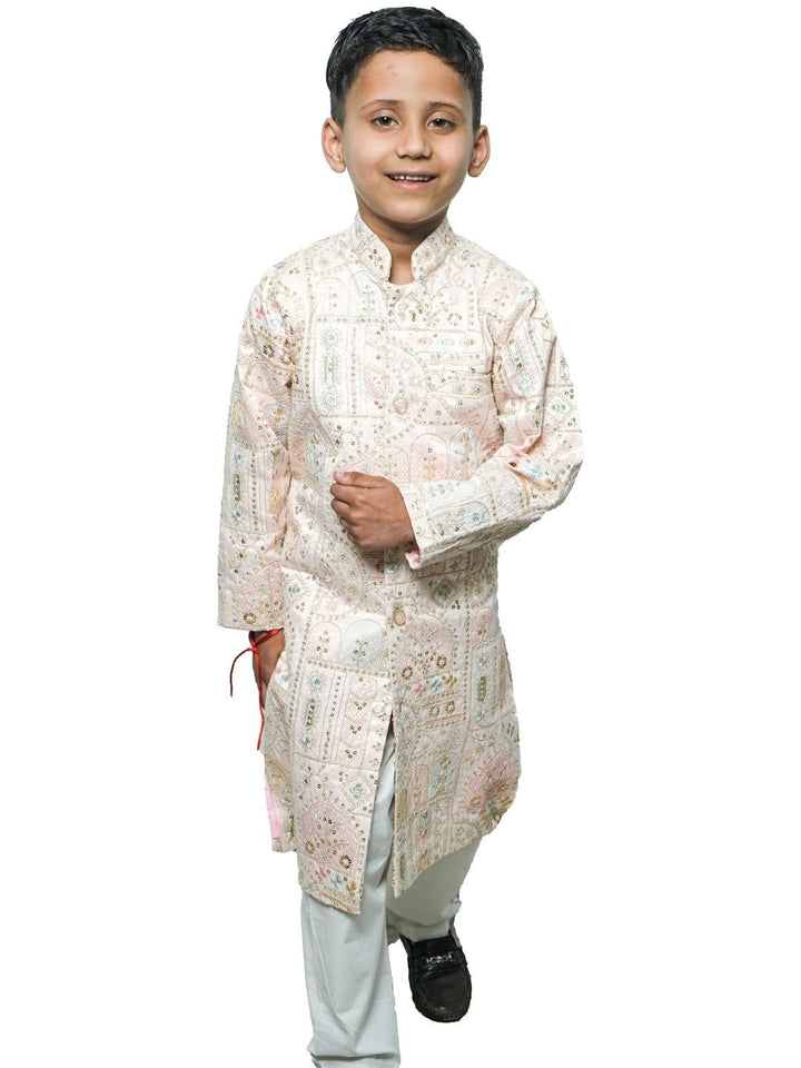 Pink embroidered sherwani for boys