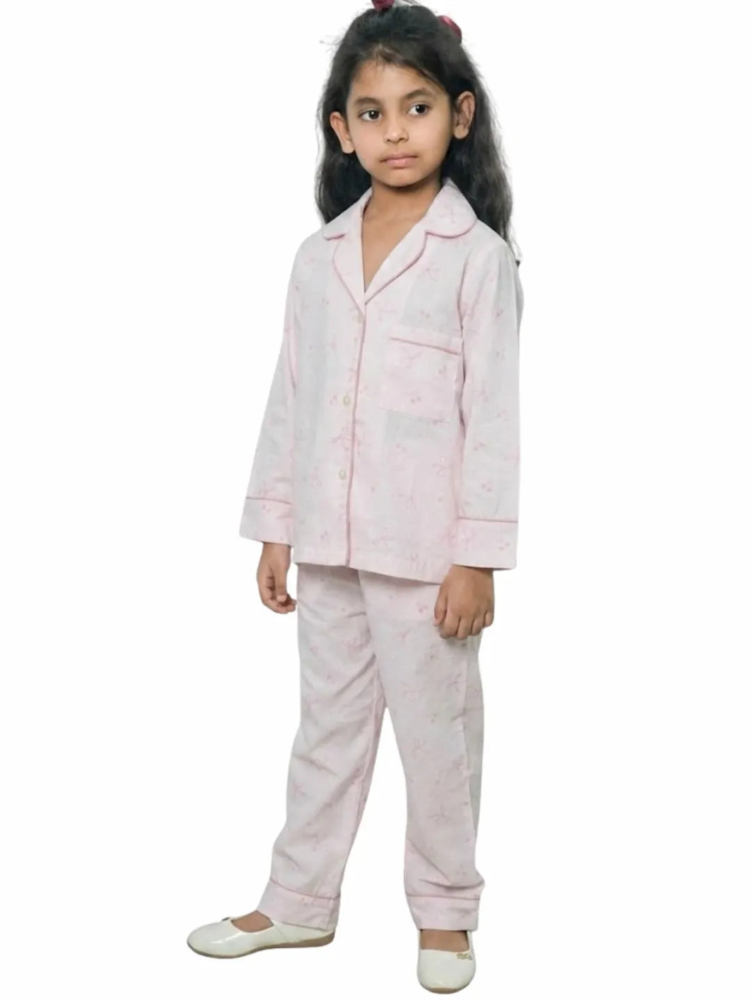 Baby Pink rayon cotton night suit for girls