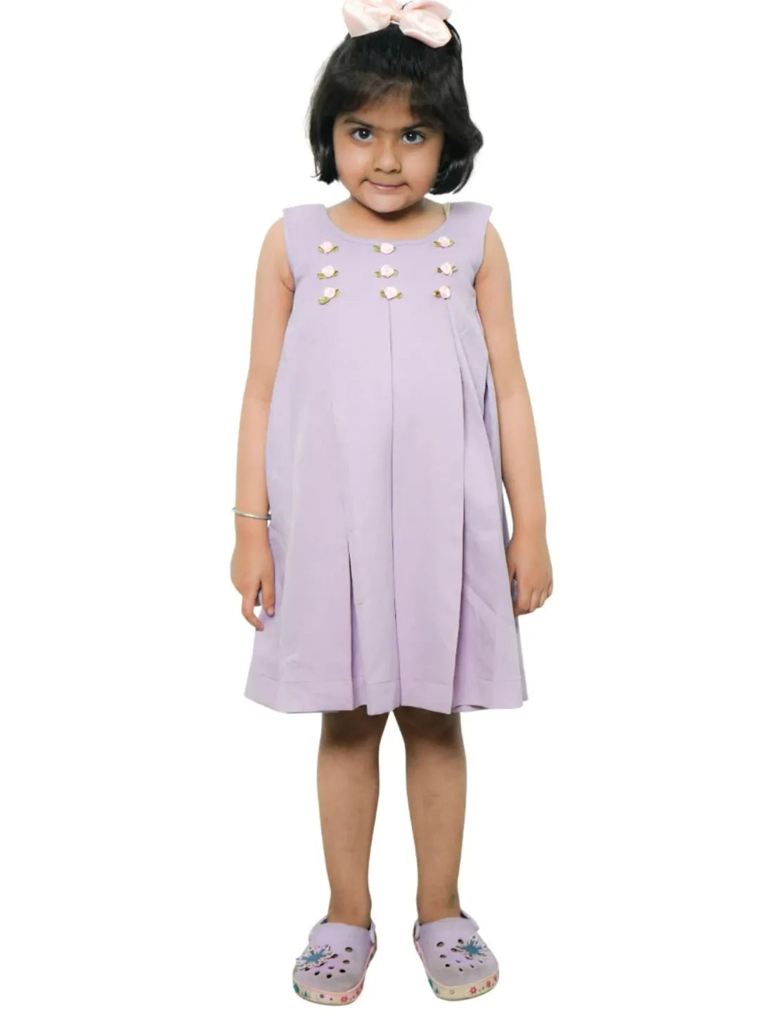 Banana crape mauve color frock with embroidery for girls