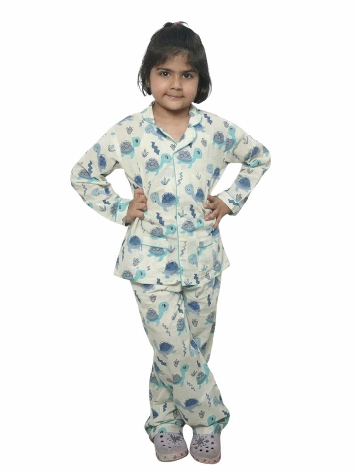 Blue tortoise cotton night suit for kids