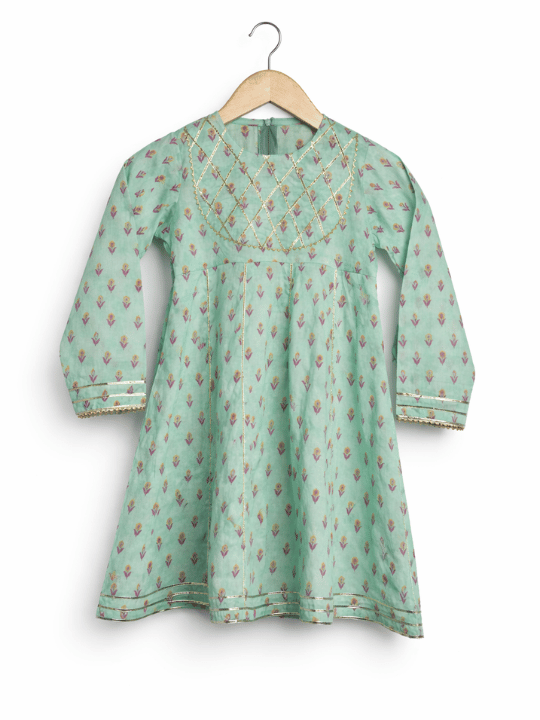 Sea green cotton suit for girls