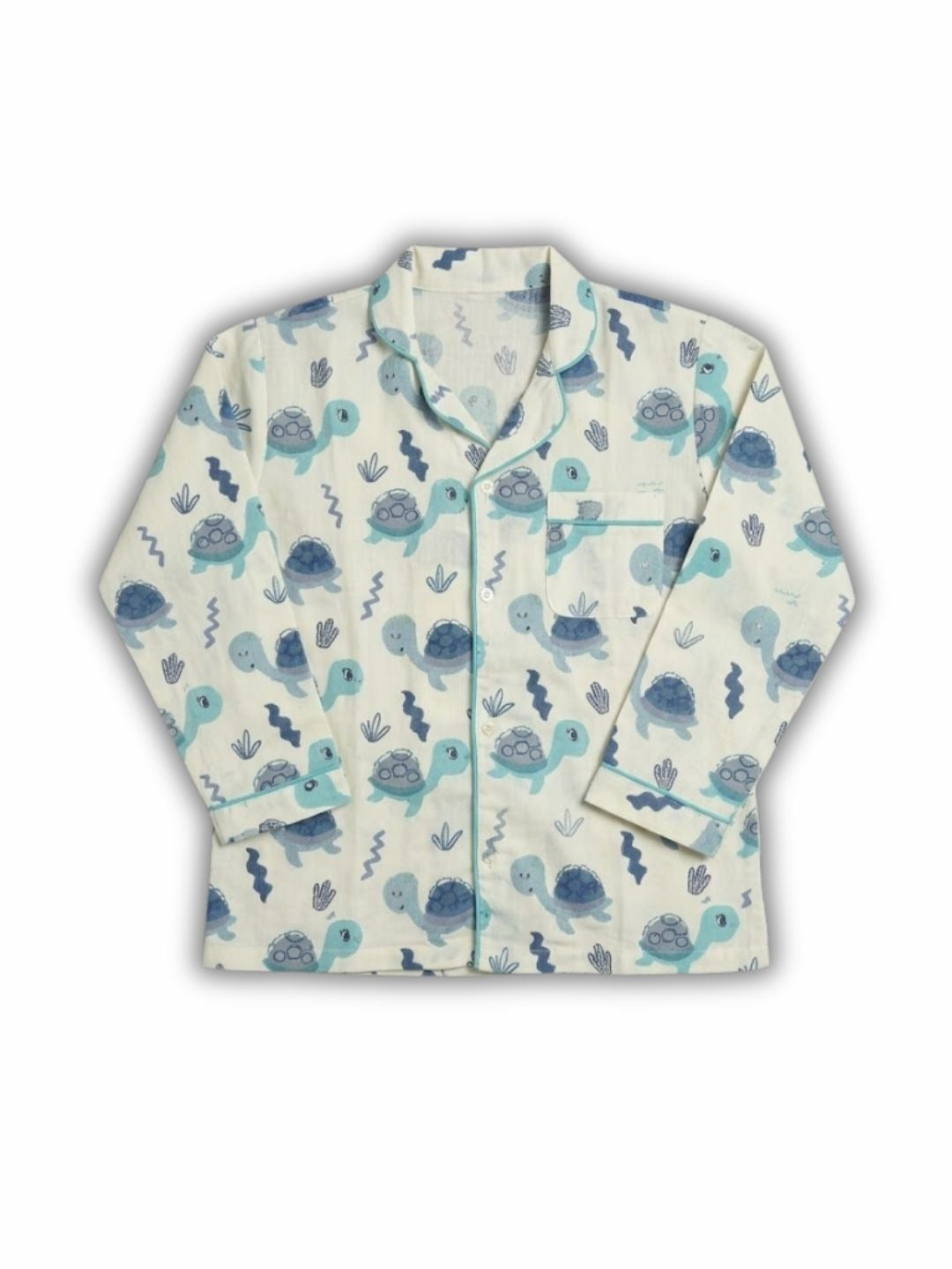 Blue tortoise cotton night suit for kids