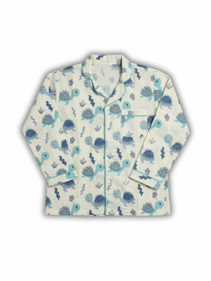 Blue tortoise cotton night suit for kids