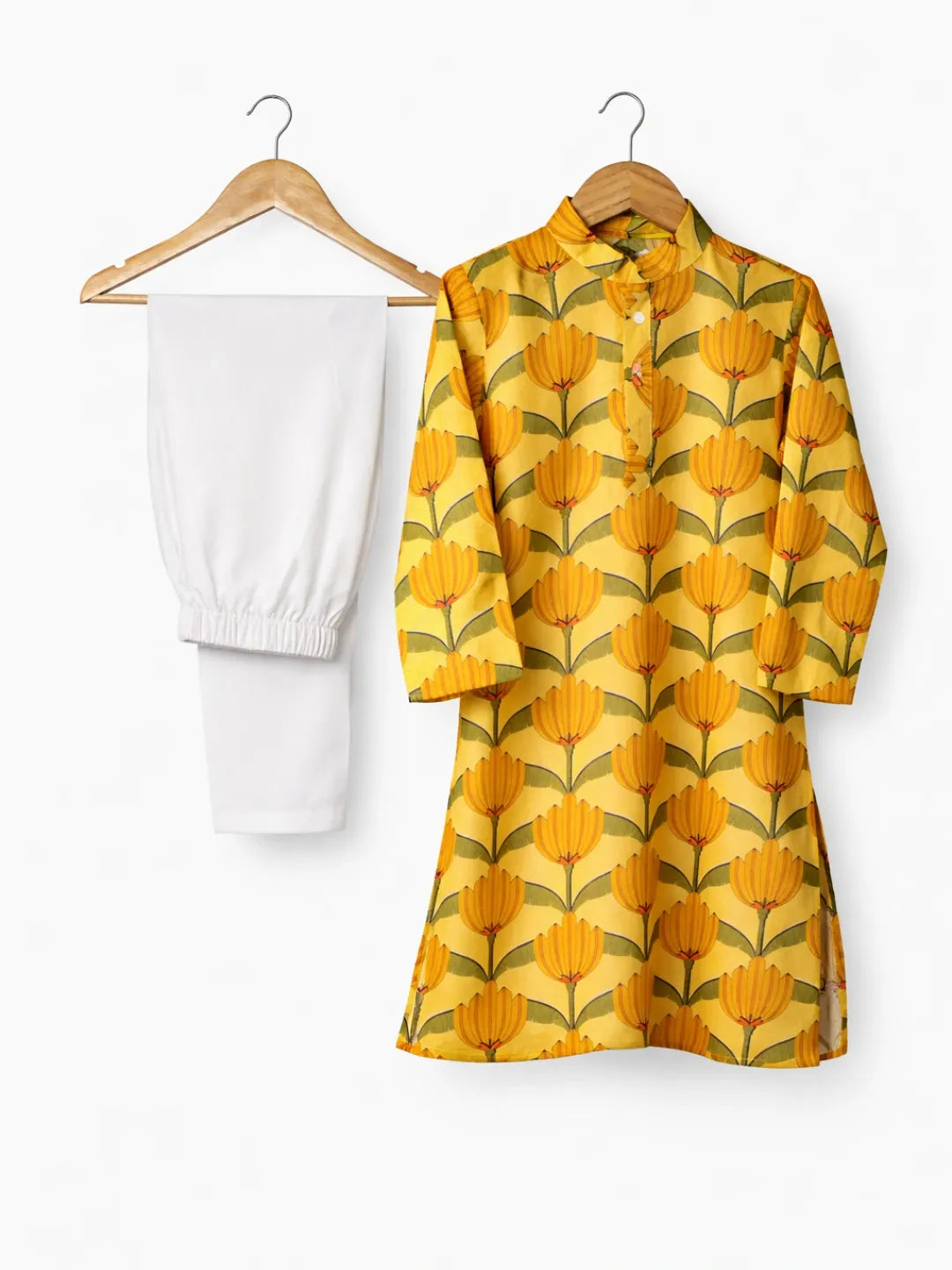 Yellow Floral Cotton Kurta Pajama Boys