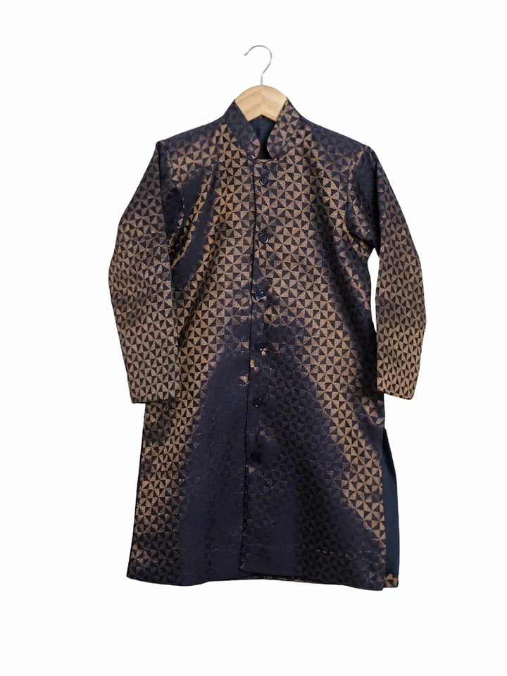 Navy Blue Banarsi brocade sherwani for boys