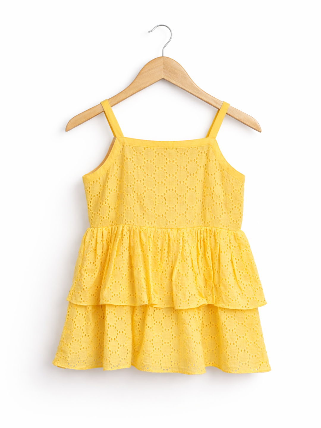 Yellow Schiffli coord set for girls