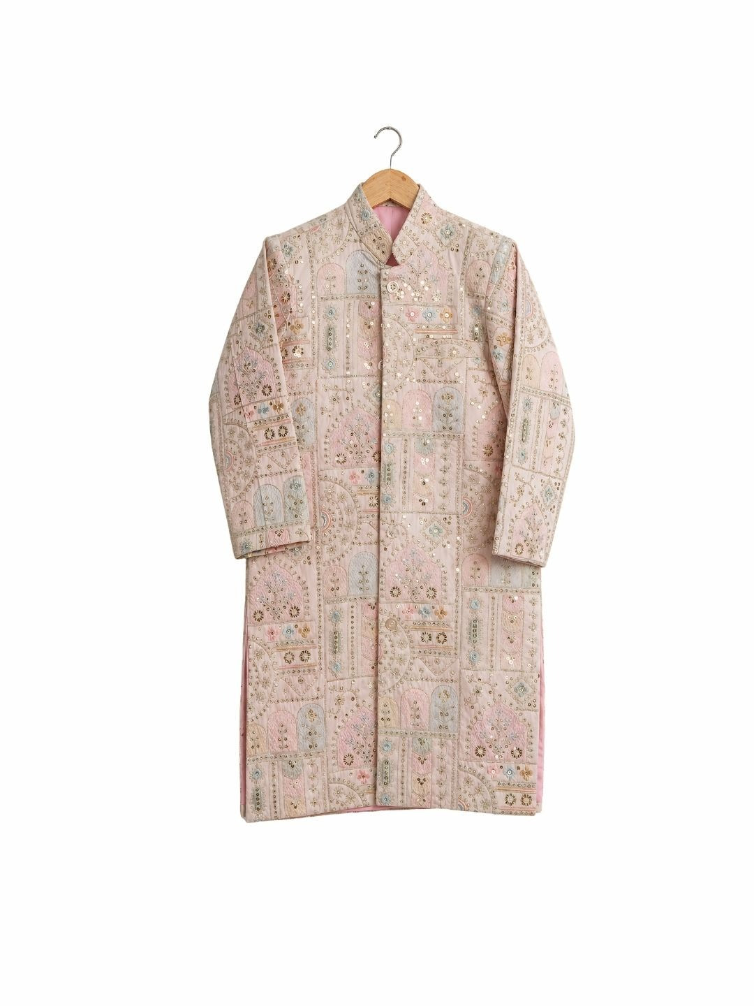 Pink embroidered sherwani for boys