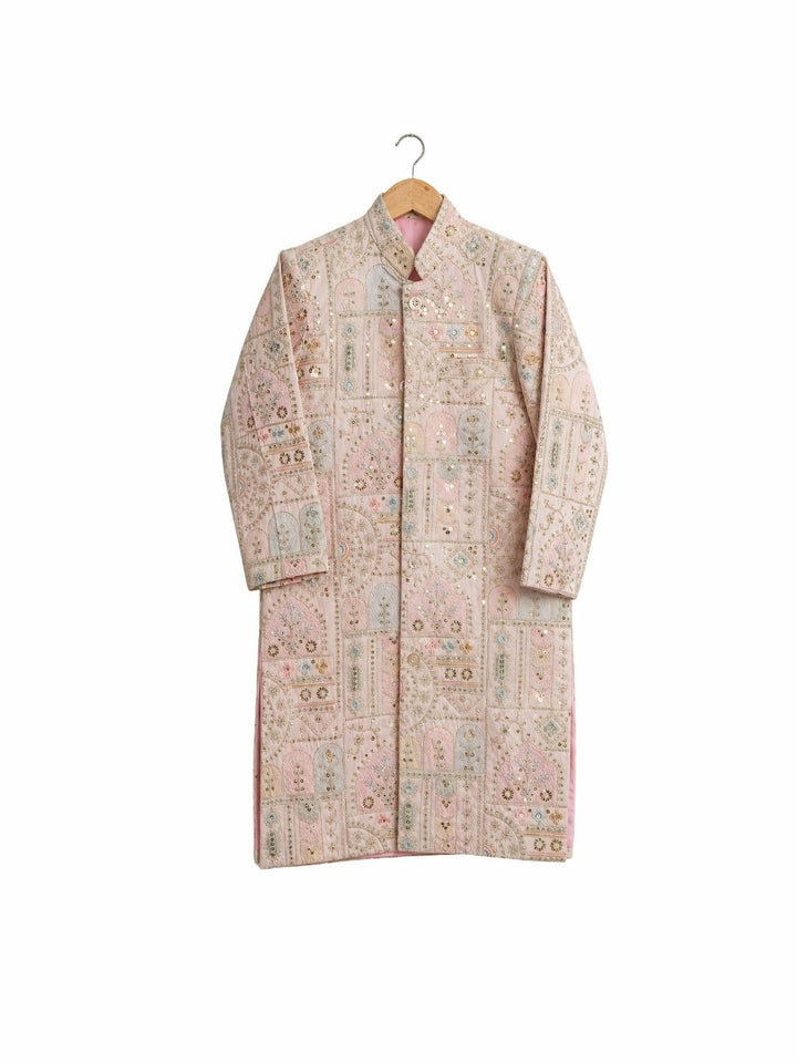 Pink embroidered sherwani for boys