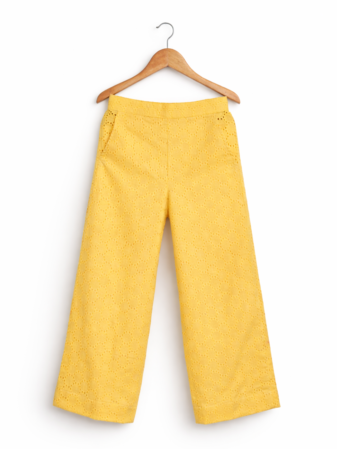 Yellow Schiffli coord set for girls