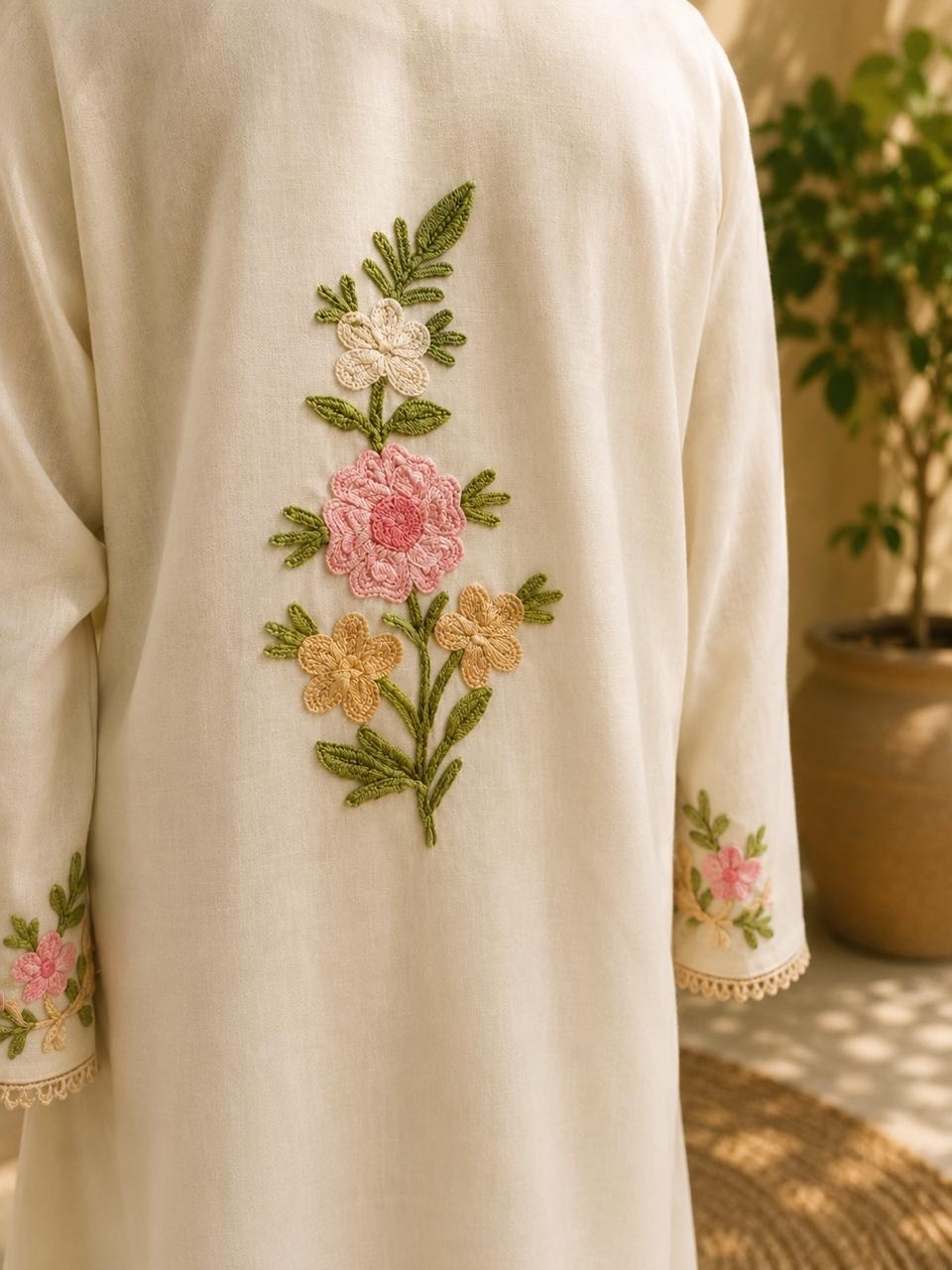 Cream Kashmiri Style Kurta Set