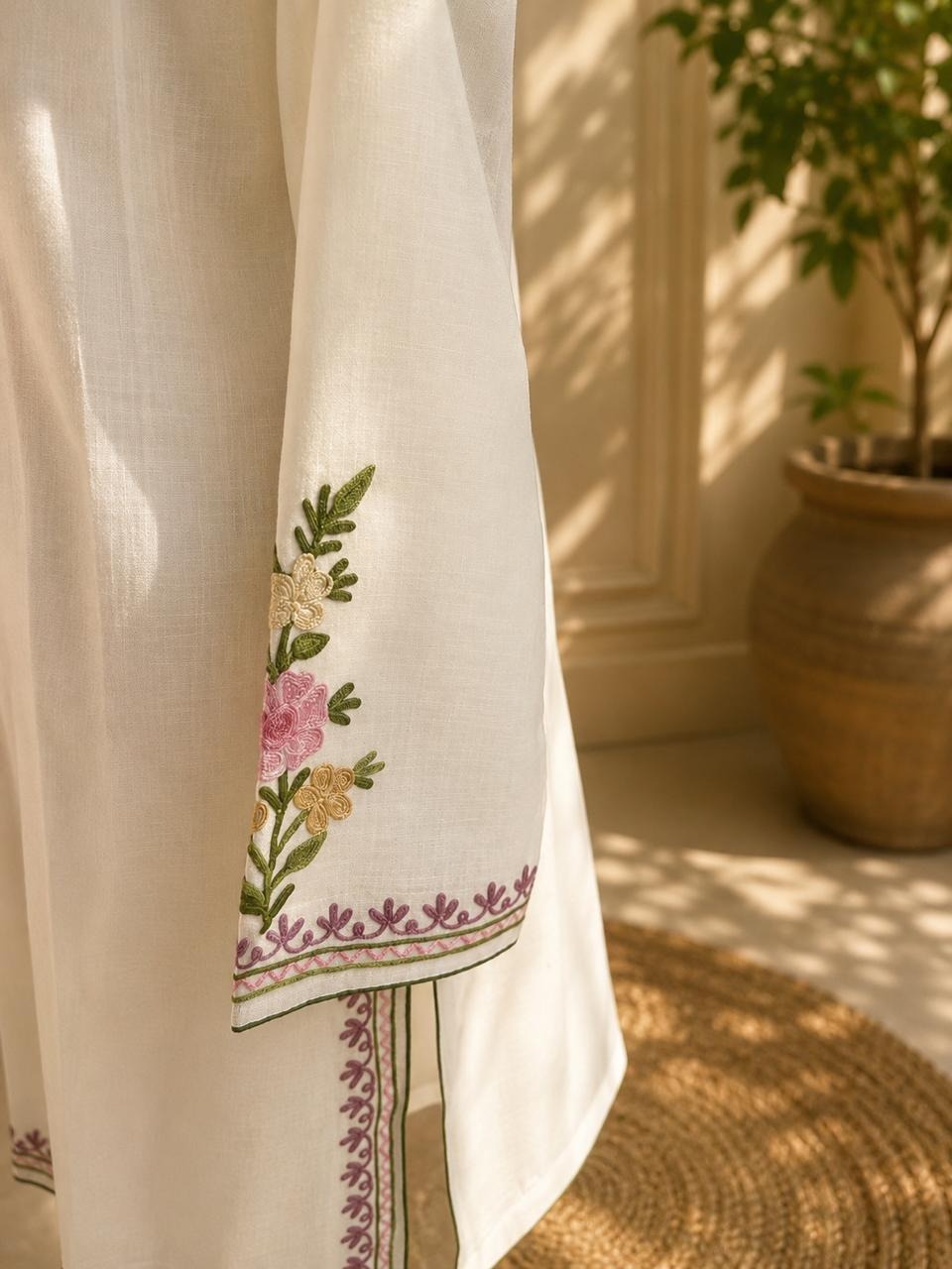 Cream Kashmiri Style Kurta Set
