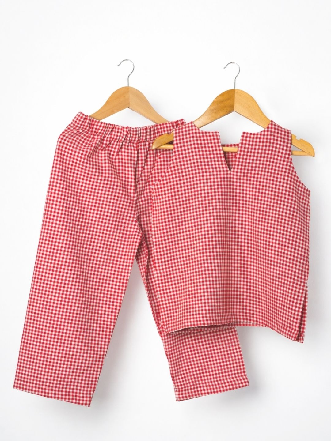 Red and White check coord set for girls