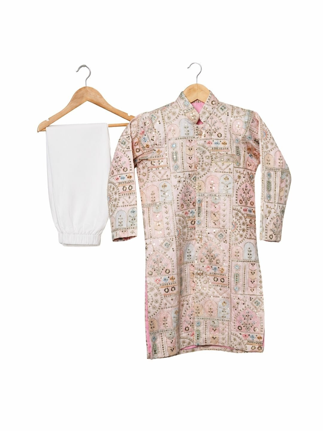 Pink embroidered sherwani for boys