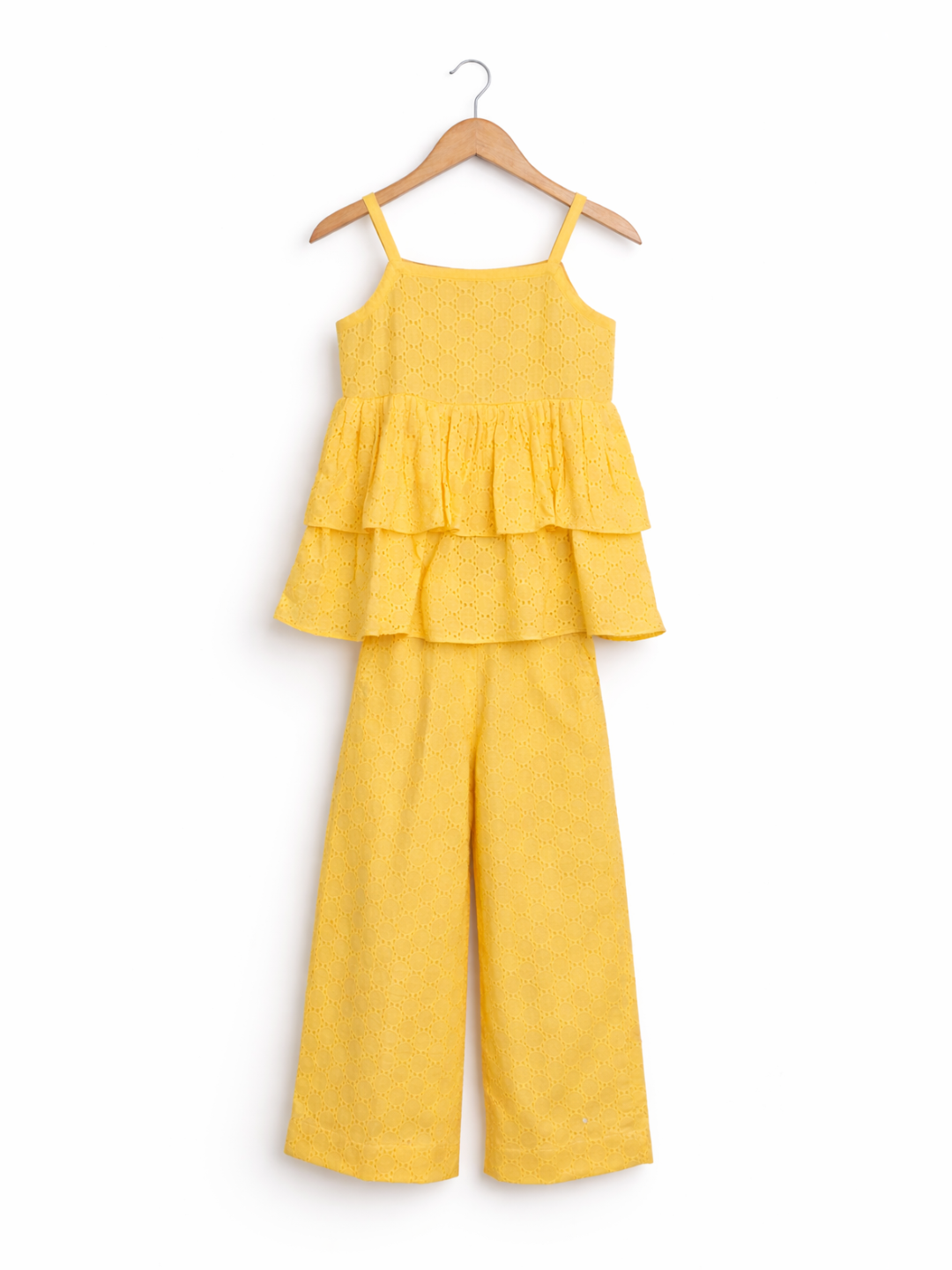 Yellow Schiffli coord set for girls