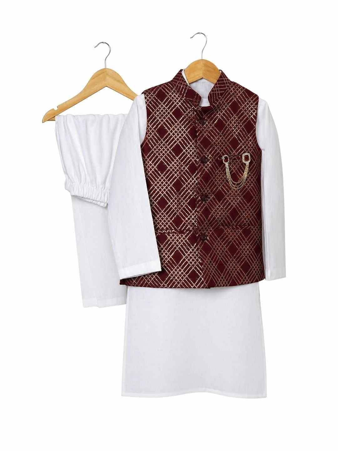 White cotton kurta pajama with Jawahar jacket