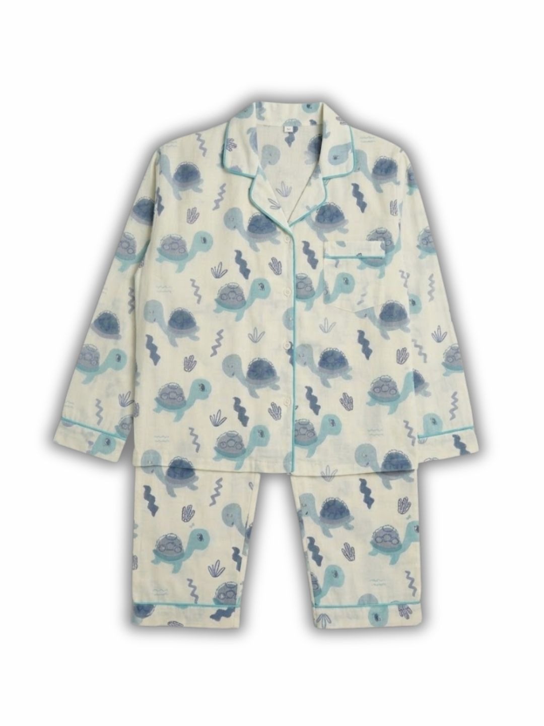 Blue tortoise cotton night suit for kids