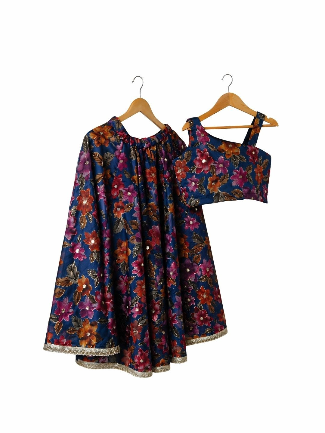 Blue embroidered organza lehenga for girls