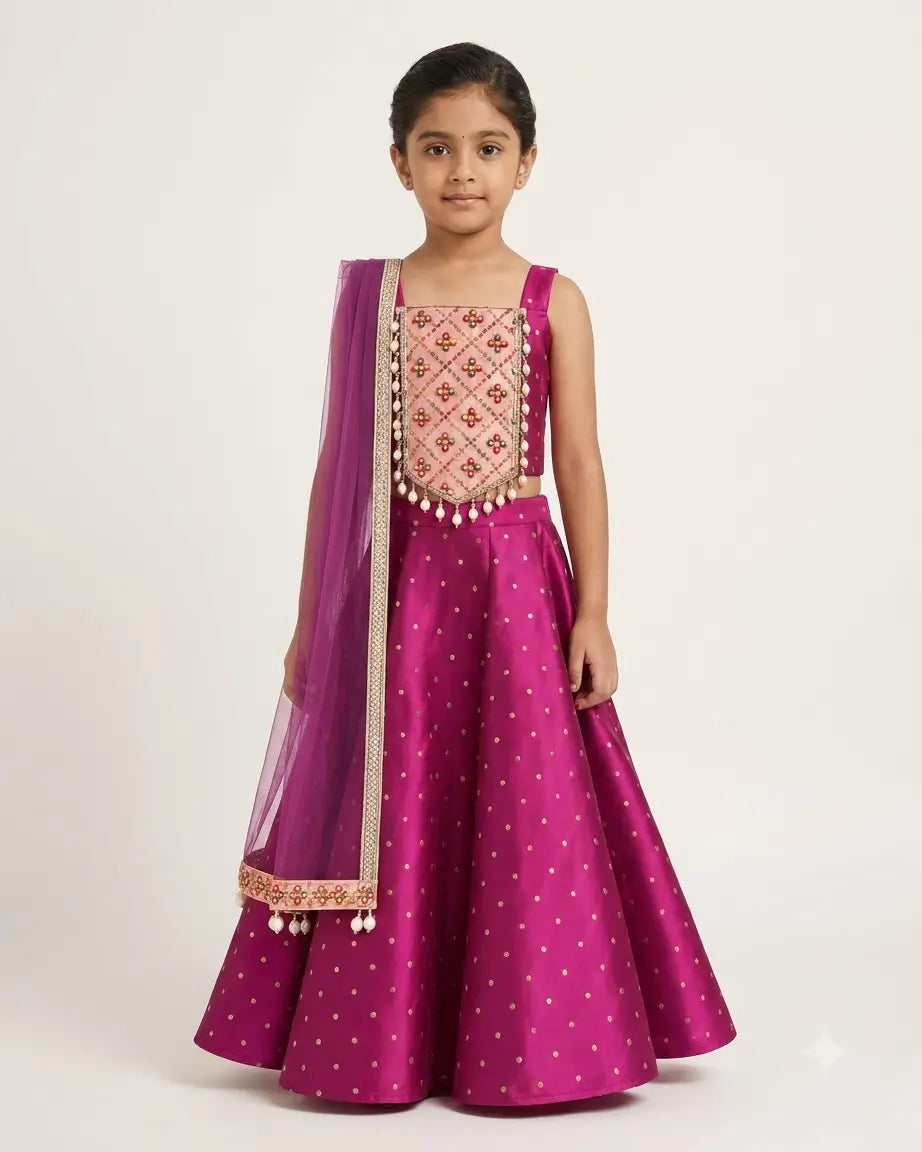 Chania Charm – Red Embroidered Lehenga for Girls